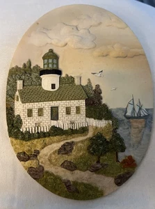 3D Ceramic Old Point CA.  Lighthouse Oval Wall Plaque Picture Decor - Picture 1 of 2