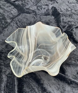 Fazzoletto in vetro soffiato a mano artistico vaso/ciotola, pesca/bianco, firmato artista - Foto 1 di 9