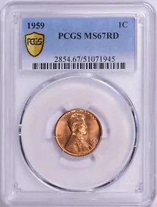 1959 Lincoln Cent PCGS MS67 RED RD - Picture 1 of 2