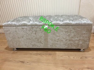 Storage Ottoman Box Chesterfield BlanketBox Footstool Footrest In Crushed Velvet - Picture 1 of 27