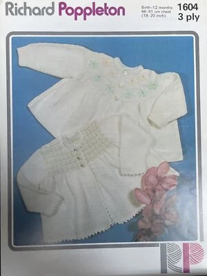Vintage Richard Poppleton Babies Baby Matinee Coats 3 Ply KNITTING PATTERN 1604 - Image 1 of 2