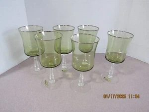 Noritake Hand Blown Glass Rainbow Green Goblet Platinum CRYSTAL lot of 6 - Picture 1 of 5