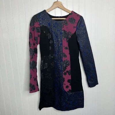 Tracy Reese Dress Size 6 Black Label Jacquard Sheath Black  Blue Burgundy - Image 1 of 4