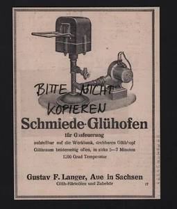 AUE, Werbung 1928, Gustav F. Langer Glüh-Härteöfen Zubehör Schmiede-Glühöfen - Bild 1 von 1