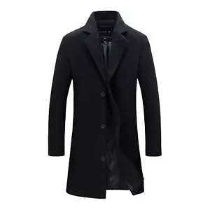 Men Single Breasted Long Jacket Trench Coat Artificia Wool Overcoat Warm Outwear - Picture 1 of 16