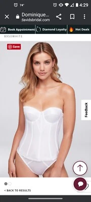 Sujetador de novia David's Dominique blanco satinado torsolette 38B con extensor Foto 1 de 2