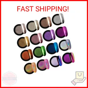 Metallic Mirror Effect Nail Powder for Nail Art Gel Polish - 16 Jars - Picture 1 of 2