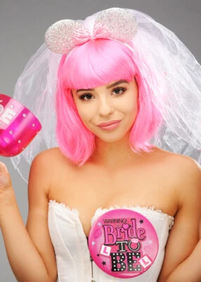 Bride To Be Silver Minnie Mouse Ears with Veil - Image 1 of 4