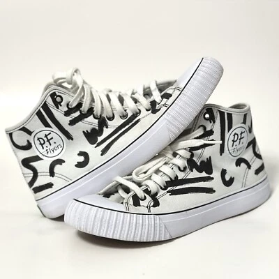 PF Flyers Mens Size 8 Shoes White Graffiti High Top Canvas Sneakers PM19OH1E - Image 1 of 4