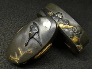 Espada FUCHIKASHIRA Katana Edo Cobre Plata Gansos Luna Japón Antigua Estampada - Imagen 1 de 8