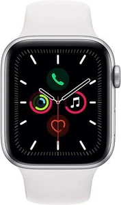 Used Apple Watch Series 5 (GPS - 44mm) Silver Aluminum Case, White Sport Band - Picture 1 of 4