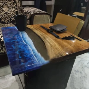 Tavolino da caffè blu resina epossidica tema onda oceano elegante ufficio piano lastra - Foto 1 di 9