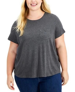 $18 Style & Co Plus Size Cotton Heathered One-Pocket T-Shirt Charcoal Size 1X - Picture 1 of 1