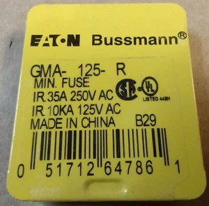 Pack of 5 Eaton Bussmann GMA-125-R, 125mA 250VAC 5x20mm Glass Fuse - Picture 1 of 2