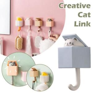 Cute Cat Key Holder Hook Creative Adhesive Hook Without Drilli