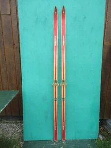 OLD VINTAGE Wooden 79" Snow Skis Has RED Finish GREAT DECORATION - Picture 1 of 3