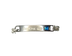 Stainless Steel Her King Blue CZ Love Couple Bracelet Men’s 9 7/8” Gunmetal GUC - Picture 1 of 24