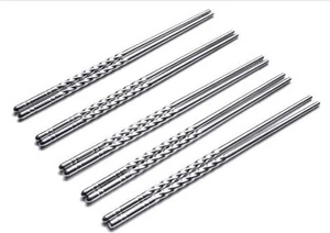Chopstick Chinese Non-slip Stainless Steel Chopsticks Chop Sticks Silver-5 Pairs - Picture 1 of 3