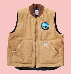 Carhartt Vest Jacket Y2K Skater Grunge Tobacco Tan Canvas Quilted Zip Up, Sz L - Picture 1 of 9