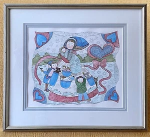 Brenda Darakjian Aquarell Stift gerahmt Original Wandbild MUTTERSCHAFT signiert 18x16 - Bild 1 von 18
