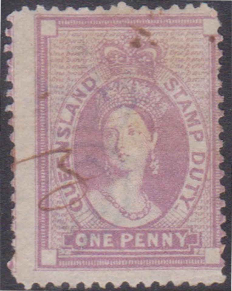 (F289-27) 1871 AU QLD 1d imposto de selo QVIC violeta (AB - Imagem 1 de 1