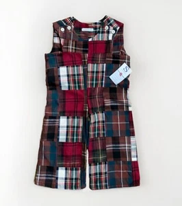 NWT~SUGAH BRITCHES Girl Romper 2T Custom Plaid Patchwork Brown Multi Sleeveless - Picture 1 of 5