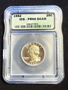 1962 WASHINGTON QUARTER ICG PR69 DCAM - Picture 1 of 4