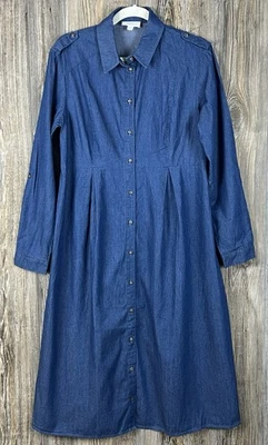 Seraphine Maternity Dress Button Front Chambray Blue Denim Collared Cotton Sz 8 - Image 1 of 4