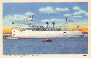 Postal de colección "CITY OF PETOSKEY" Michigan State Ferry c1940 - Imagen 1 de 1