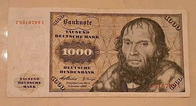 Alemania Occidental 1960 1000 marcos alemanes billete mil 1.000 Z repuesto Foto 1 de 4