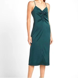 Express Dark Green Satin Slip Dress XS - Picture 1 of 10