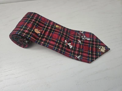 Vintage 1993 Looney Tunes Men Tartan Plaid Necktie Taz Bugs Daffy Porky Tweety - Image 1 of 4