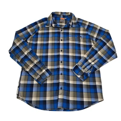 Merrell Mens Plaid Long Sleeve Button Up Shirt Opti Wick UPF 30+ Blue Gray - Image 1 of 4