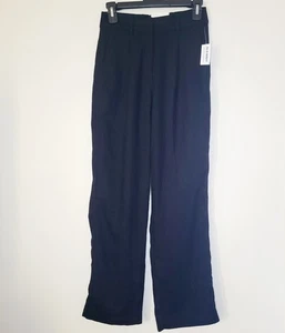 Old Navy extra hohe Taille Leinenmischung gerades Bein Hose schwarz XS Gürtelschlaufen - Bild 1 von 11