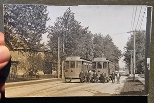 c1910 Unknown Streetcars 104 & 106 w/ Conductor RPPC Train Trolley - Picture 1 of 5