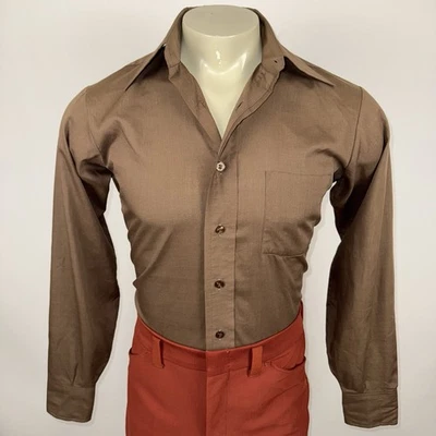 De Colección Años 60 70 Essley Camisa Vestido Disco Sanforizado Marrón MCM Mod Mediano Para Hombres 15 34 Foto 1 de 4