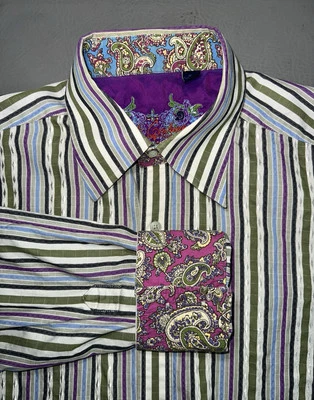 Robert Graham Men's XL Cotton Silk Striped Long Sleeve Button Up Shirt Flip Cuff - Image 1 of 4