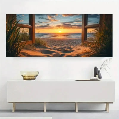 Panoramic Beach Sunset Modern Vintage Canvas Wall Art Home Décor Picture - Image 1 of 4