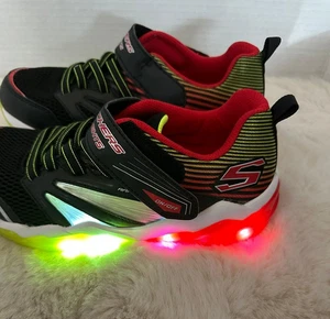 Skechers Rapid Flash 2.0 Lights Up Shoes Boys Size 4 Black/Red Trainers Sneakers - Picture 1 of 9
