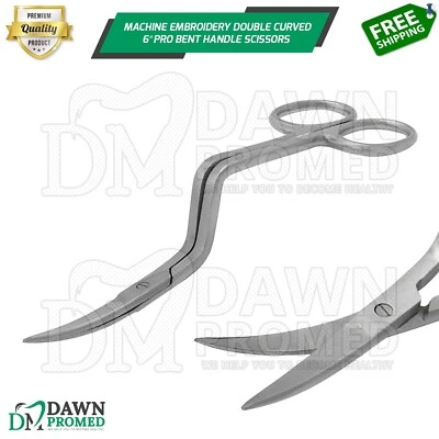 Machine Embroidery Double Curved Scissors 6" Pro Bent Handle German Grade - Image 1 of 4