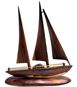 Vintage Wooden SAILBOAT Hand Carved ( Hardwood ) Size 11x12 Inches  - Picture 1 of 3