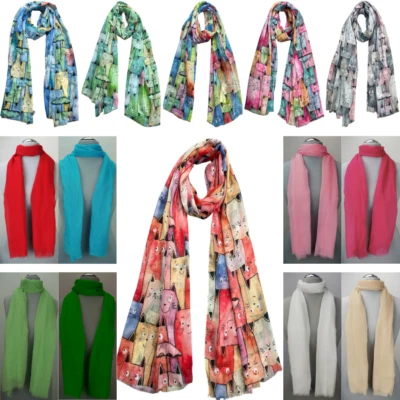 MARKENLOS Katzen Damen Schal XXL Halstuch Kopftuch Stola Tuch Fransen 20% Seide 3350/2263