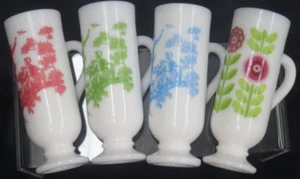 VTG 4 Avon Demitasse Cup Mug Vase Milk Glass Red Green Blue Toile Country Floral - Bild 1 von 4