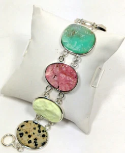 Kalifano Sterling Silver Druzy Style Crystal Multiple Stone Link Bracelet NEW - Picture 1 of 5