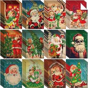 48 Sheets Vintage Christmas Decoupage Paper 8.3 X 11.7 Inche Retro Santa Claus K - Picture 1 of 7