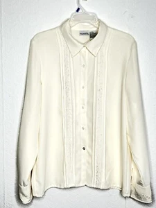 Koret Blouse Size 16 Embellished Beige Floral Embroidery Vtg Grannycore - Picture 1 of 13