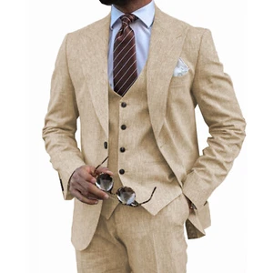 Mens 3Pcs Tweed Suits Wool Herringbone Vintage Tuxedo Blazer Vest Pants 42r 44r - Picture 1 of 18