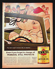 Pennzoil Motor Oil Z-7, Elephant W/Hat Driving Car, 1963 Look Vtg Print Ad