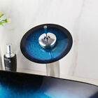 Bathroom Basin Faucet Chrome Waterfall Spout Blue Tempered Glass Mixer Brass Tap