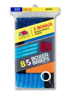 Fruit of the Loom 拳击内裤 8 包常规腿标签免费男孩 XL 18-20 全新 — 第 1/3 张图片